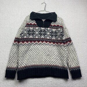 VTG Alma Men Nordic 100% Wool Pullover Sweater 1/4 Zip hand Made in Nepal Read